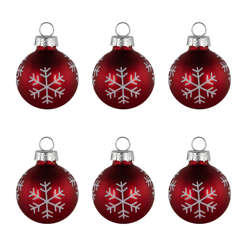 Ornement boule de Noël en verre avec porte-flocons de neige - 2 po - rouge - ensemble de 6
