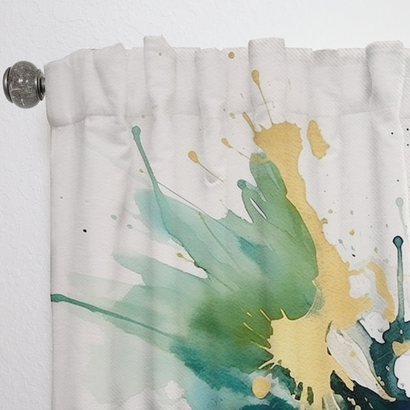 Adahy Dark Blue, Turquoise and Gold Strokes I - Modern Velvet Curtain - Room Darkening - 1 panel, 52" W x 63" L