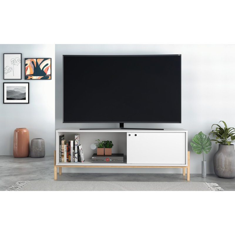 Meuble télé Bowery 55,14 po Mid-Century, Blanc