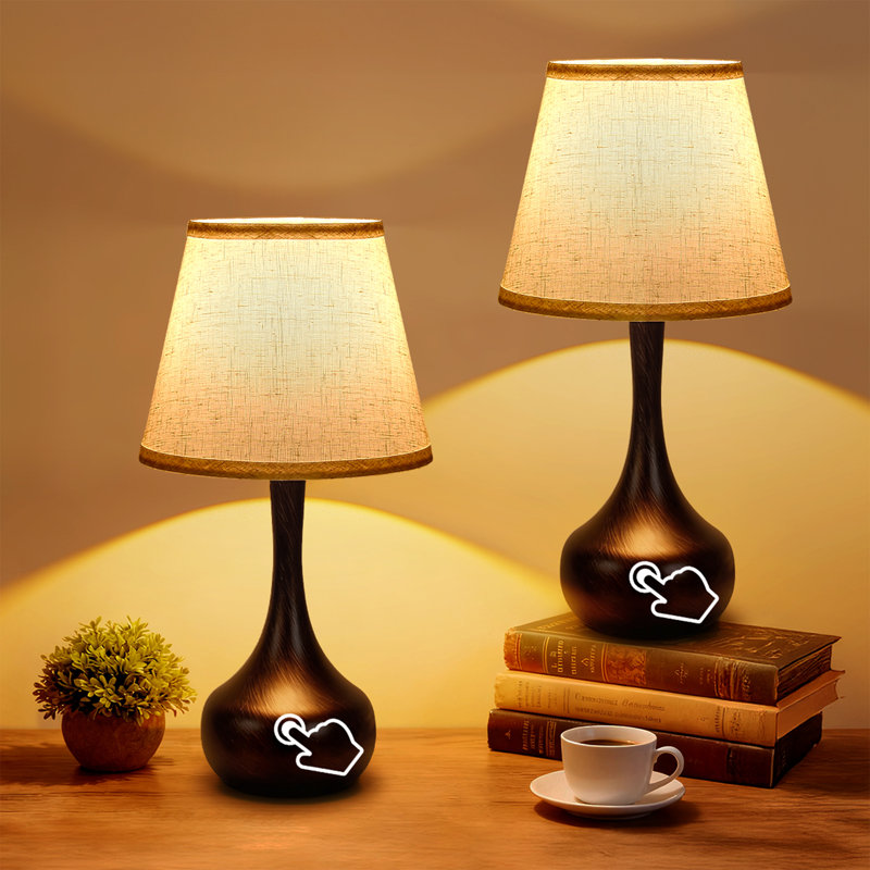Touch Table Lamps For Bedroom, Farmhouse 3-Way Dimmable Bedside Lamps For Nightstand With Fabric Shade,Lamps For Living Room，Desk Lamps For Home Office(set of 2)