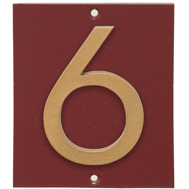 Plaque d’adresse murale sur 1 ligne flottante, Rouge brique, Or, Oui