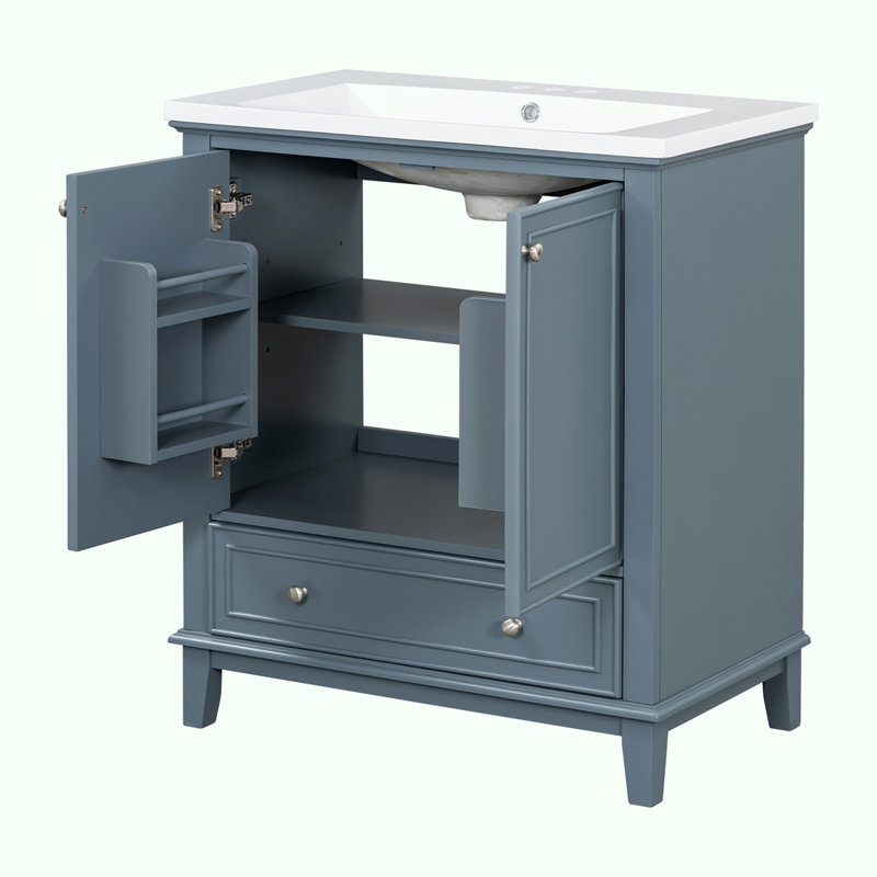 30-inch Vanity with Sink Combo, Silver, Blue