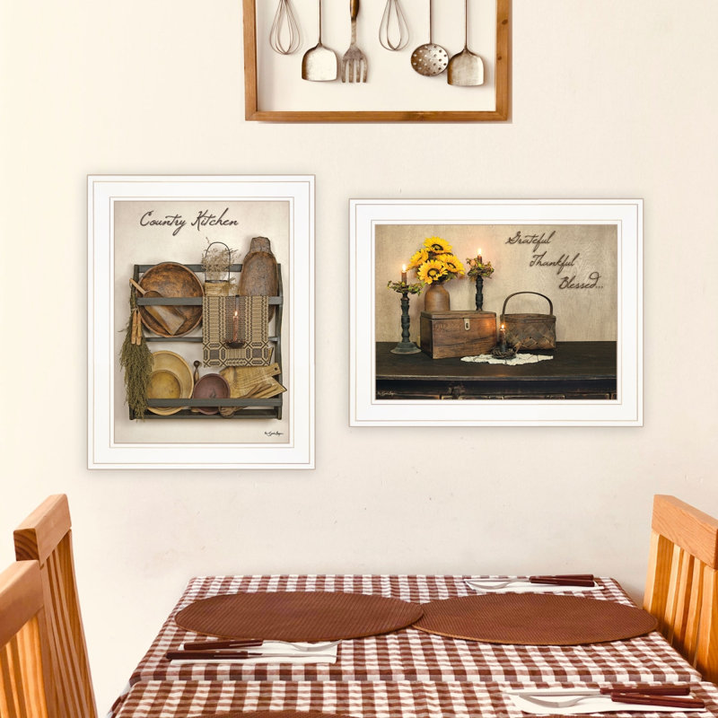 Art mural encadré vignette 2 pièces Grateful and Blessed par Susie Boyer, White Framed