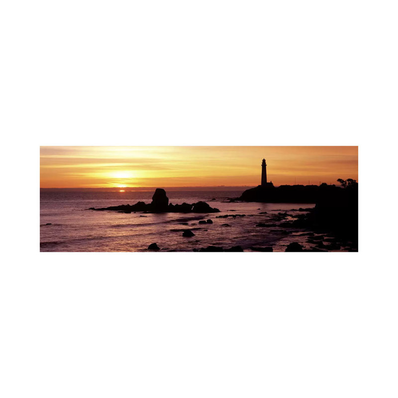 Silhouette Of A Lighthouse At Sunset, Pigeon Point Lighthouse, San Mateo County, California, USA by Panoramic Images - Wrapped Canvas Panoramic Print