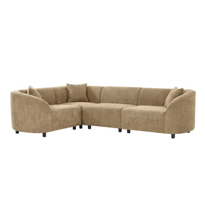 104" L-Shaped Curved Contemporary Sectional Sofa in Camel: Plush 4-Seater, Sculptural Design & Premium Bouclé Upholstery – Modern Luxury for Spacious Living