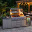 Îlot de cuisine extérieur modulaire en acier inoxydable avec barbecue, réfrigérateur et évier 3 pièces Akoah