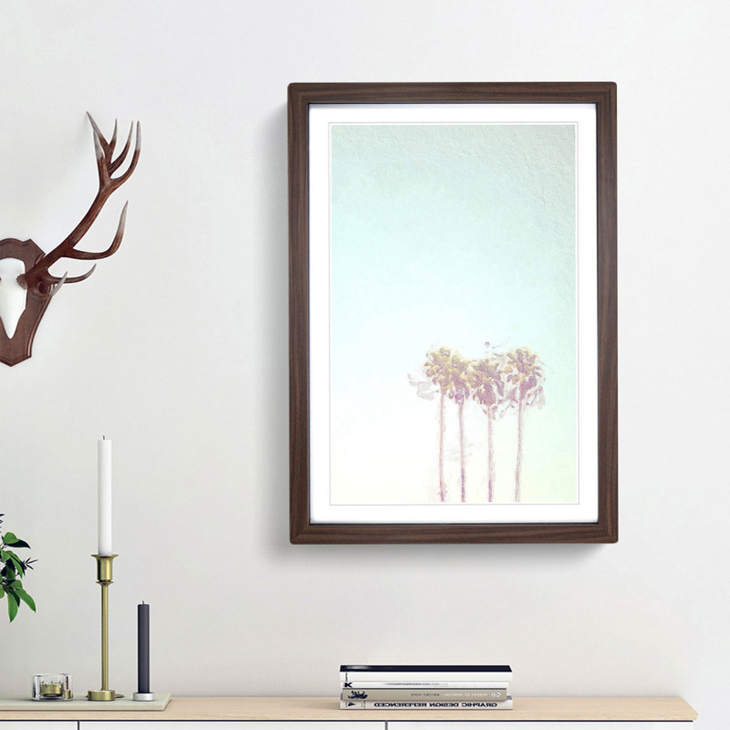 Summertime Palm Trees in Abstract - Picture Frame Painting Print, 48cm H x 36cm W x 2cm D, Walnut Framed