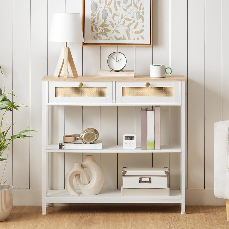 80cm Console Table, White, Natural
