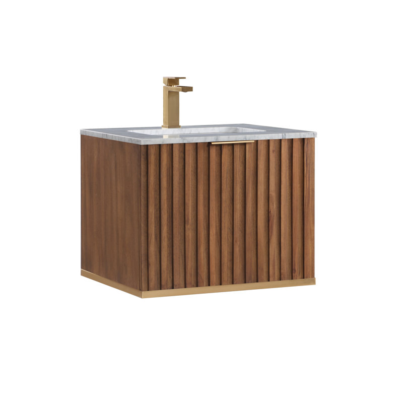 Terra 24'' Single Bathroom Vanity with Top, Carrara Marble/Single Faucet Mount, Satin Brass