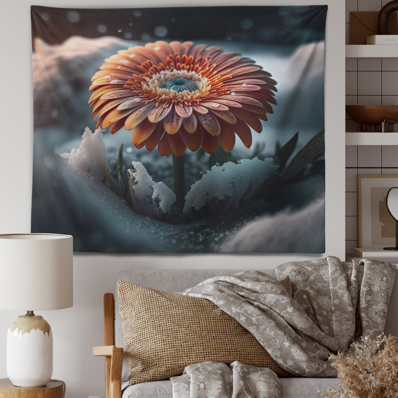 Polyester, marguerite fleurie en tapisserie hivernale, H 32 po x l 39 po
