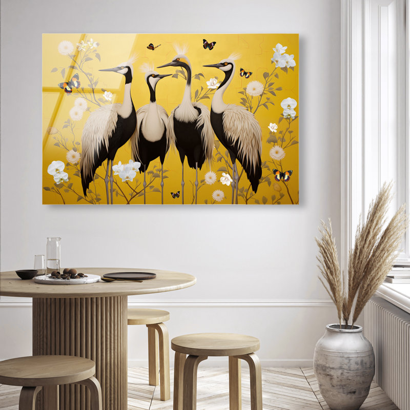 Yellow Crested Cranes Canvas Animals Print by Oliver Gal, 10"H x 15"W, High-Gloss Acrylic Print