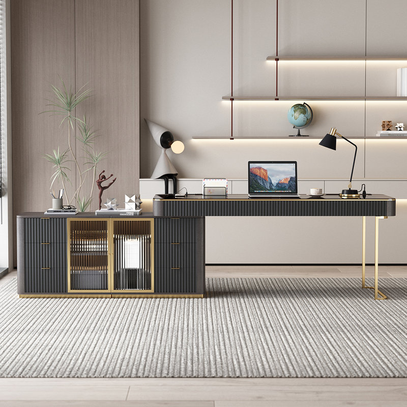 180.3Cm W L-Shaped Executive Desk with Cabinet