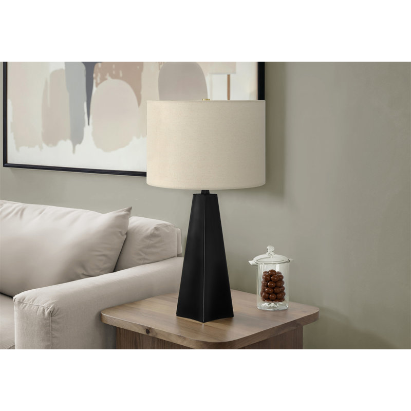 Lighting, H 27 po, lampe de table, résine noire, abat-jour beige, moderne