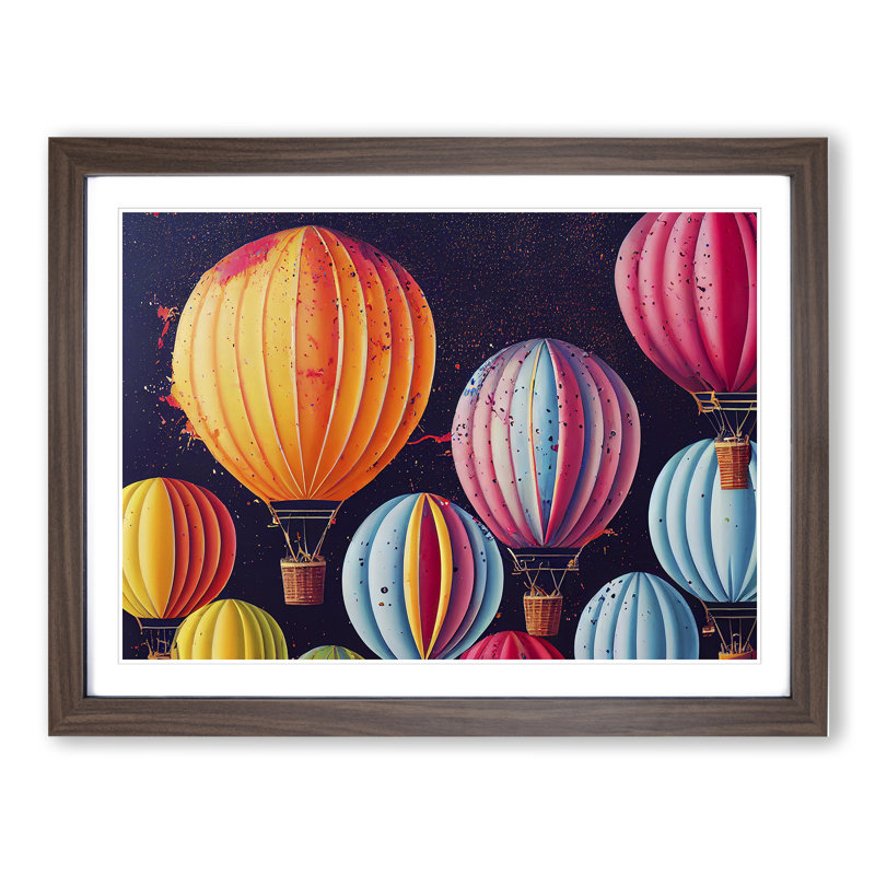 Hot Air Balloons Splashed Vol.5 Abstract - Single Picture Frame Print, 46cm H x 64cm W x 2cm D, Walnut