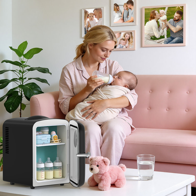 4L Skincare Mini Fridge - Cooler & Warmer, 6-Can Capacity, Round View Window + Removable Shelf, White For Dorm/Bedroom, White