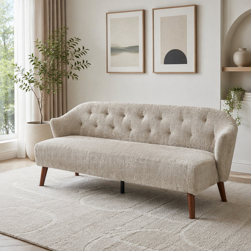 Upholstered Sofa, Brown Fabric