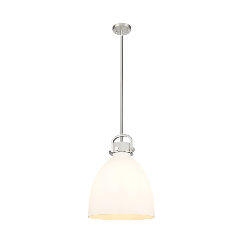 Badillo 1 Light Stem Hung Pendant, 18.25" H x 14" W x 14" D, Matte White, Polished Nickel