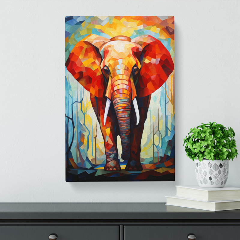 Elephant Cubism Art No.4 - No Frame Print, 60cm H x 40cm W x 3cm D