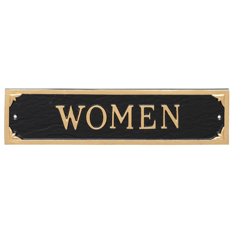 Women Restroom Statement Address Plaque, Black/Gold