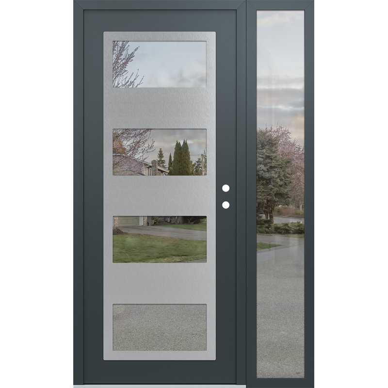 Porte d'entrée avant pré-suspendue à panneaux latéraux en acier argenté anthracite / anthracite avec panneau latéral, Clair