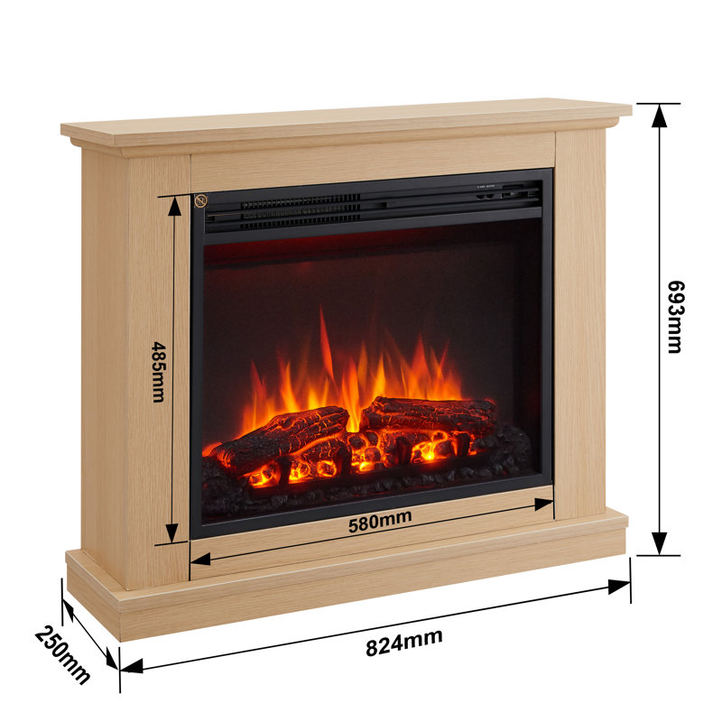 ASHBOURNE FLAMME 82cm W Electric Fireplace, Natual Oak