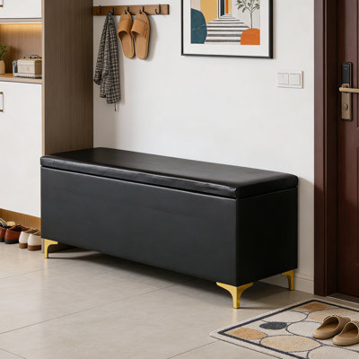 Repose-pieds avec rangement, banc de rangement rectangulaire en bout de lit, grand repose-pieds de vestibule avec pieds dorés, noir foncé