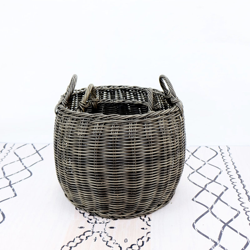2 tissés à la main - plastique gris pour papeterie 16,01 po X 16,17 avec poignées de rangement pour organiser les articles de salon