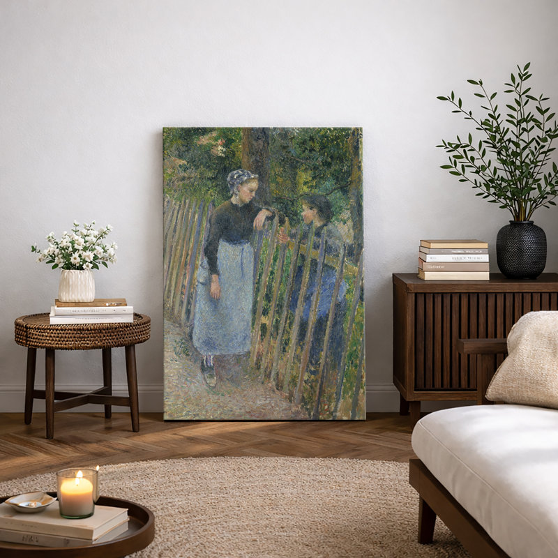 «Quiet Garden Conversation», images de personnages de campagne européenne, impression sur toile encadrée, Toile tendue
