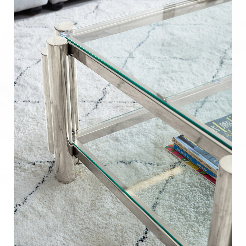 50" Wide Modern Stainless Steel Rectangular Coffee Table, Silver