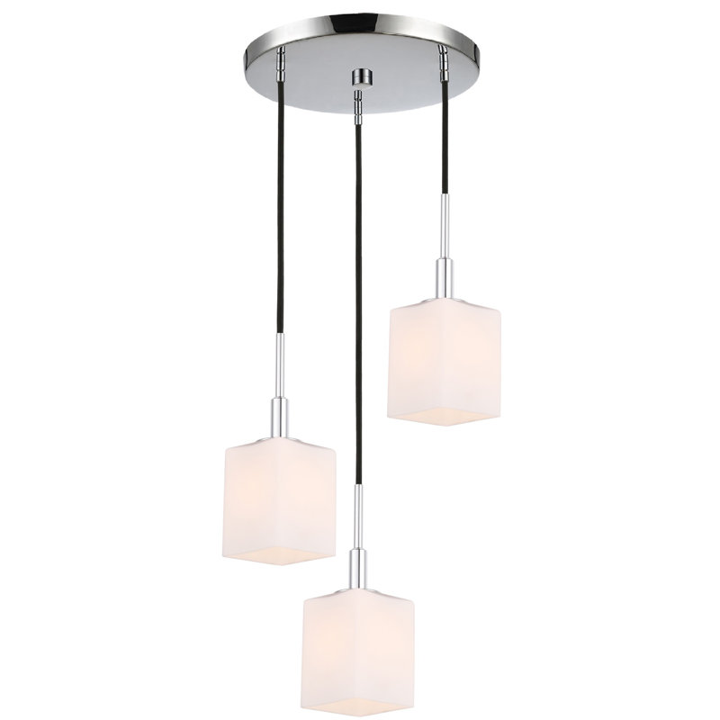 Suspension rectangulaire 3 lumières grappe Thiede, Chrome, Halogène