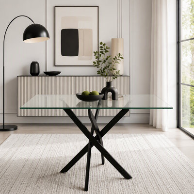 47.24-Inch Rectangular Glass Dining Table with Black Legs