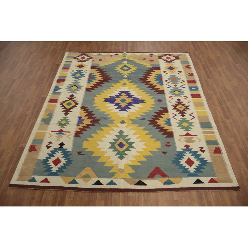 Tapis vibrant Kilim 8 x 10 avec motifs géométriques