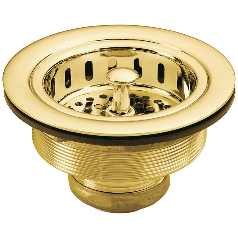 Solid Brass Style Kitchen Sink Basket Strainer, Polished Brass