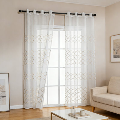 White Sheer Curtains 2 Panels Embroidery Light Filtering Drapes For Living Room/Bedroom