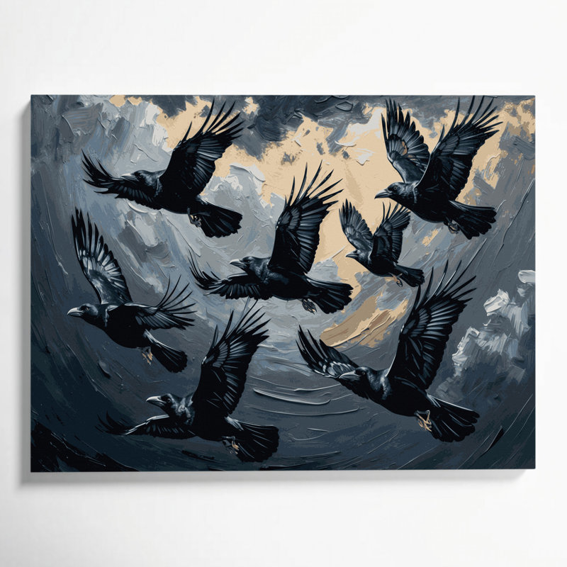 Birds American Crow, art mural sur toile grise, H 11 po x l 14 po