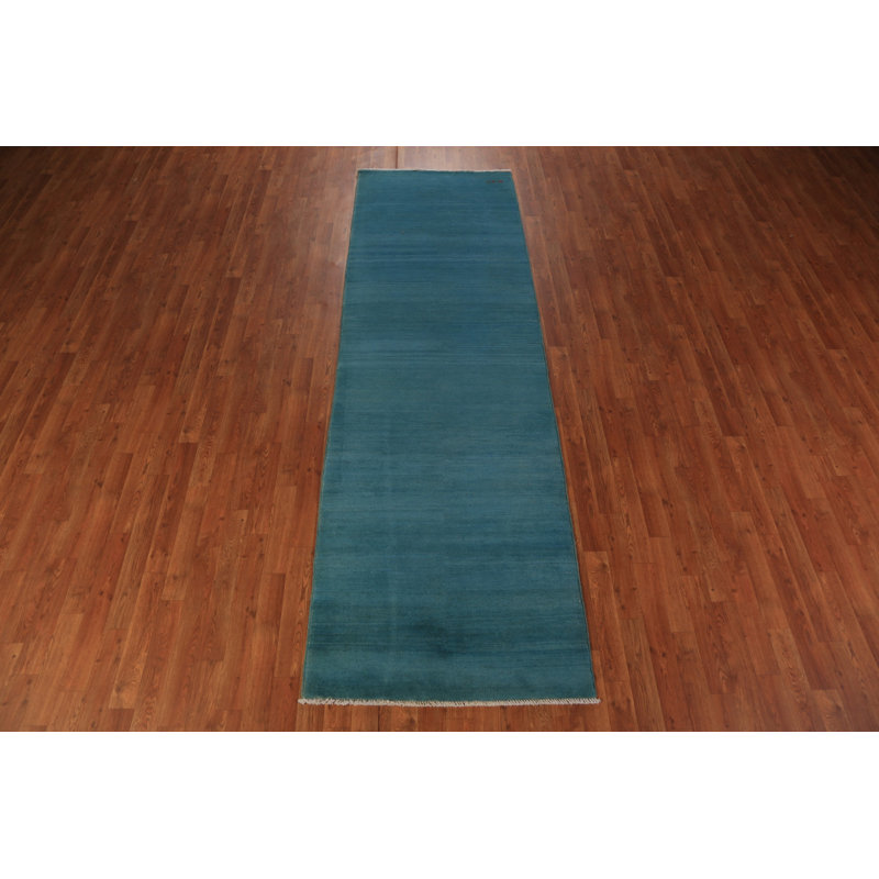 Tapis de couloir bleu sarcelle moderne Gabbeh 3 x 10
