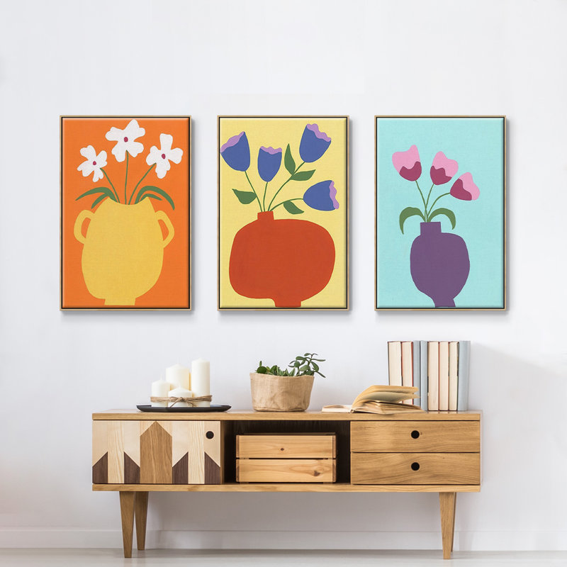 Modern Moderns I, reproduction encadrée sur toile 3 pièces, H 27 po x l 54 po x P 2 po, Naturel