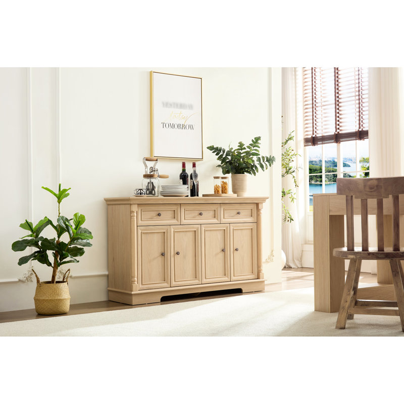 Buffet avec tiroirs et portes à colonnes romaines, rangement multifonctionnel pour la cuisine, le couloir du salon, la construction, l'assemblage sous tension, la finition à l'eau, 56,01 po de profondeur, 15,84 de largeur, 30,57 de hauteur