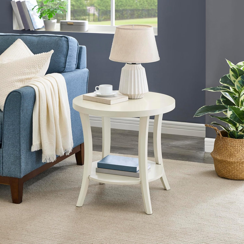 Table de bout contemporaine avec tablette Perth, Ivoire ivoire
