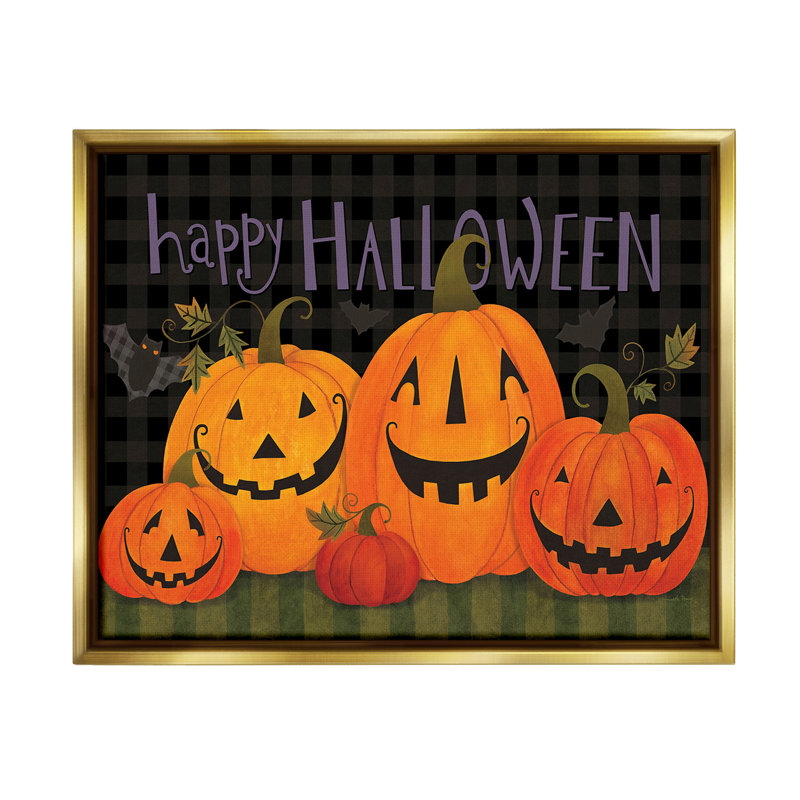 «Halloween sourire Jack-o-Lanterns» par Bernadette Deming sur, Cadre flottant métallique doré, H 25 po x l 31 po