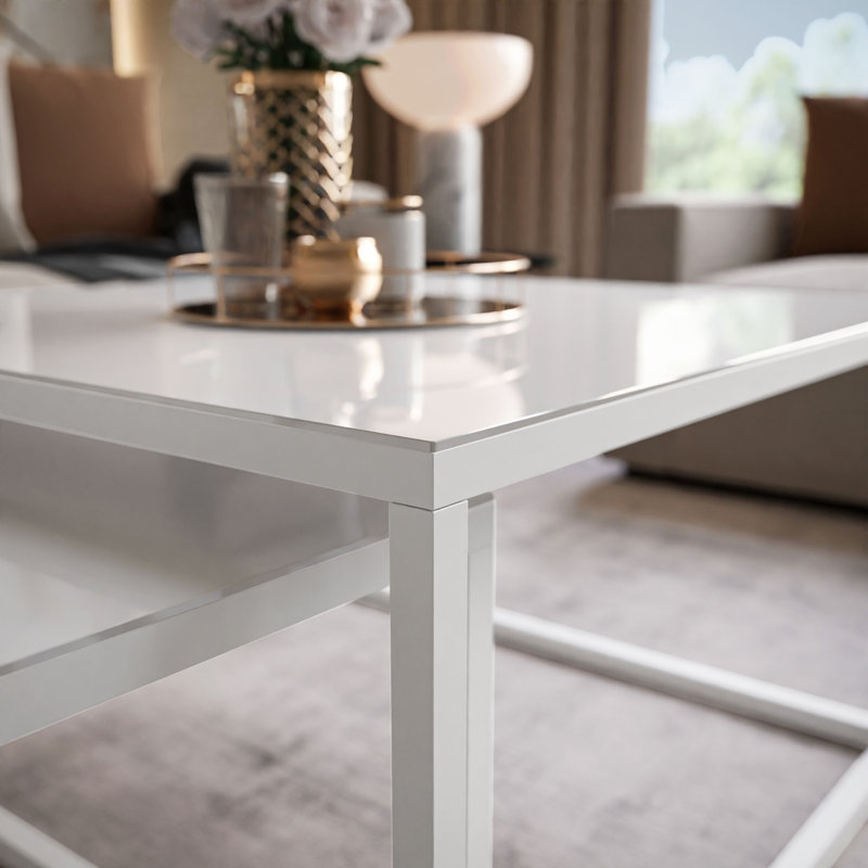 Whitinsville 2 Piece Coffee Table, White, White, 45cm H x 70cm W x 70cm D