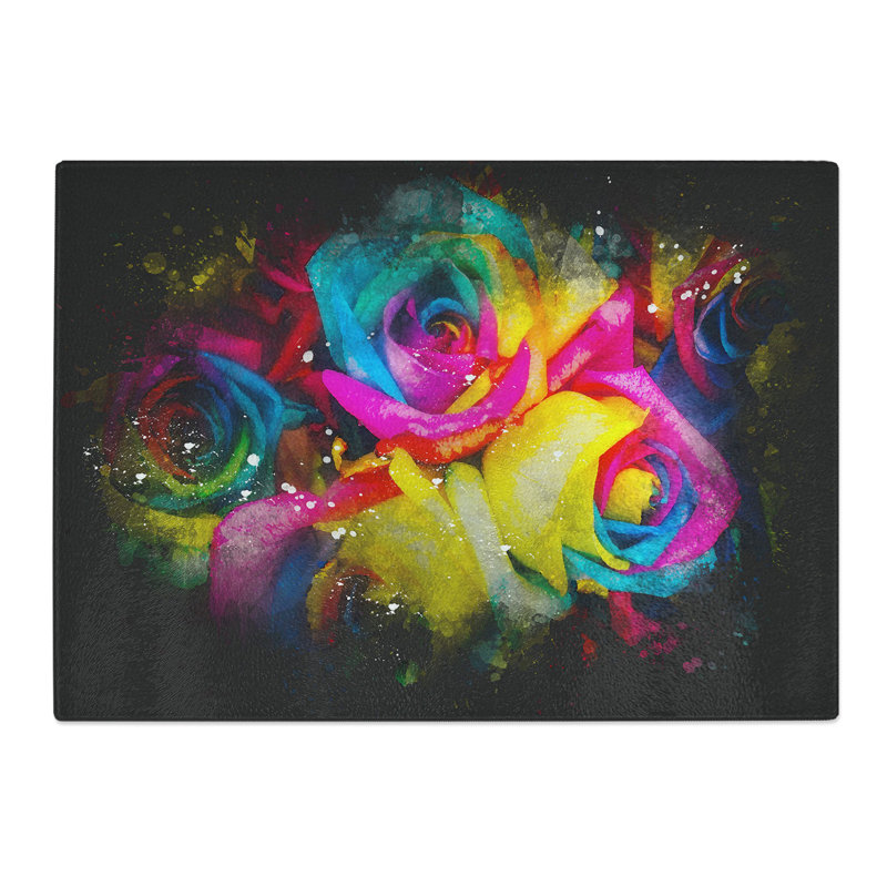 Tempered Glass Multi-Coloured Rainbow Roses Chopping Board, 20 cm x 28.5 cm
