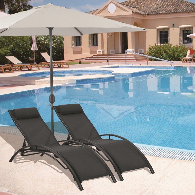 Chaise longue simple inclinable Tracei, Noir, Noir
