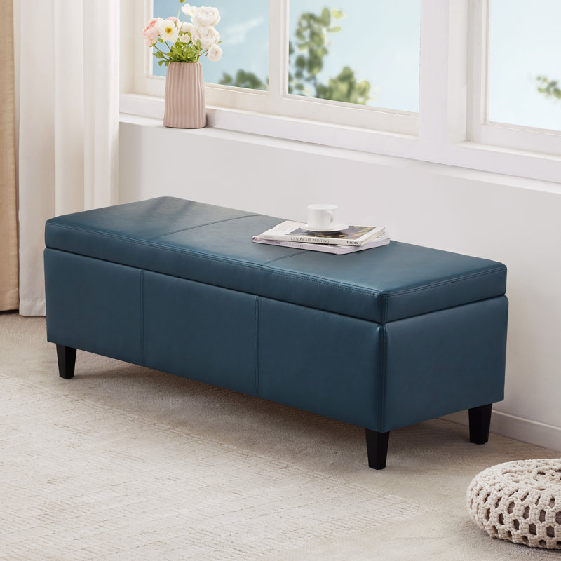 Faux Leather Upholstered Bench with Flip Top, Blue
