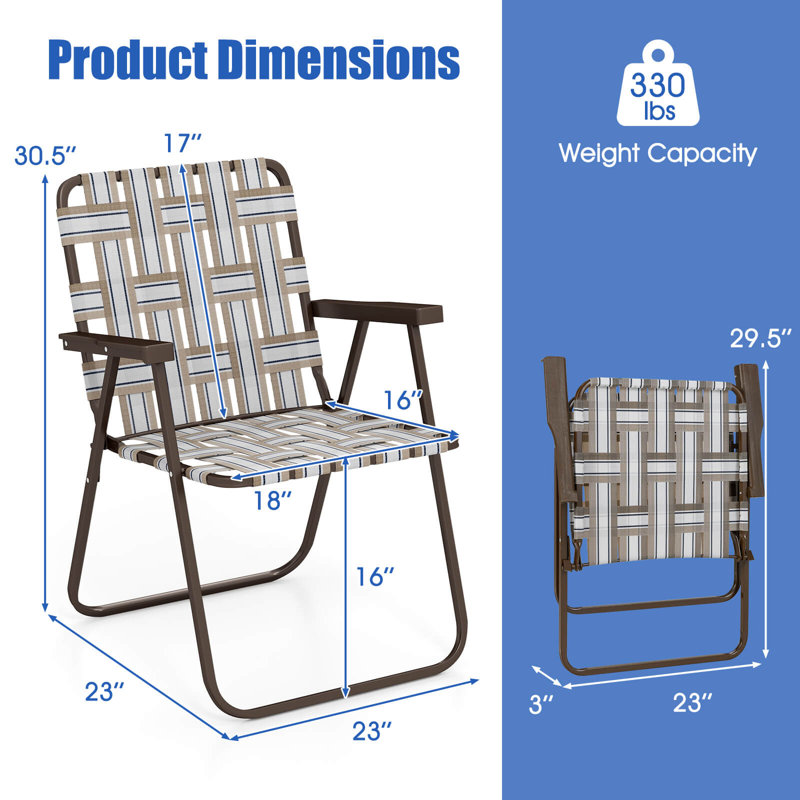 Ensemble de 4 chaises de plage pliantes avec accoudoirs pour adultes pouvant supporter jusqu'à 330 lb