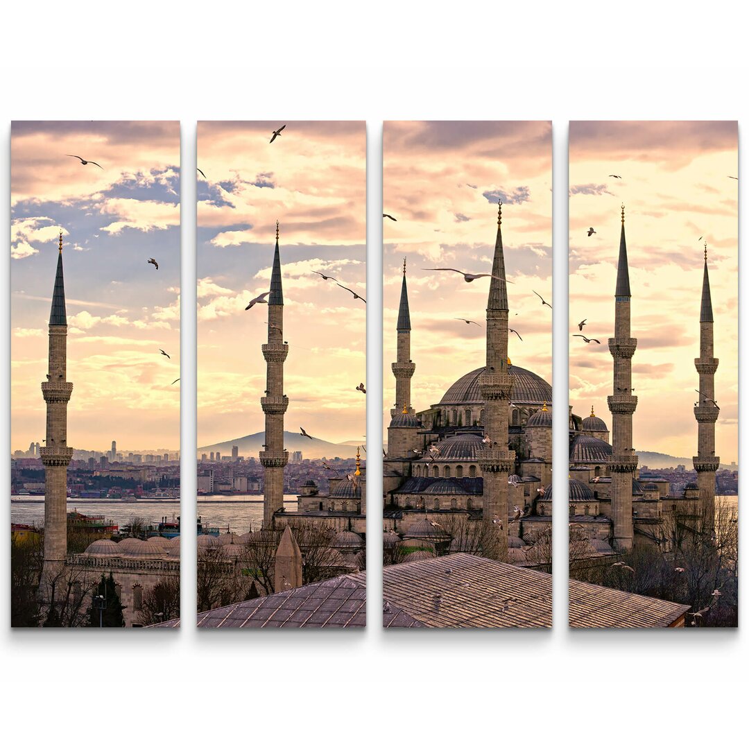 4-tlg. Leinwandbilder-Set Sonnenuntergang über der blauen Moschee - Istanbul