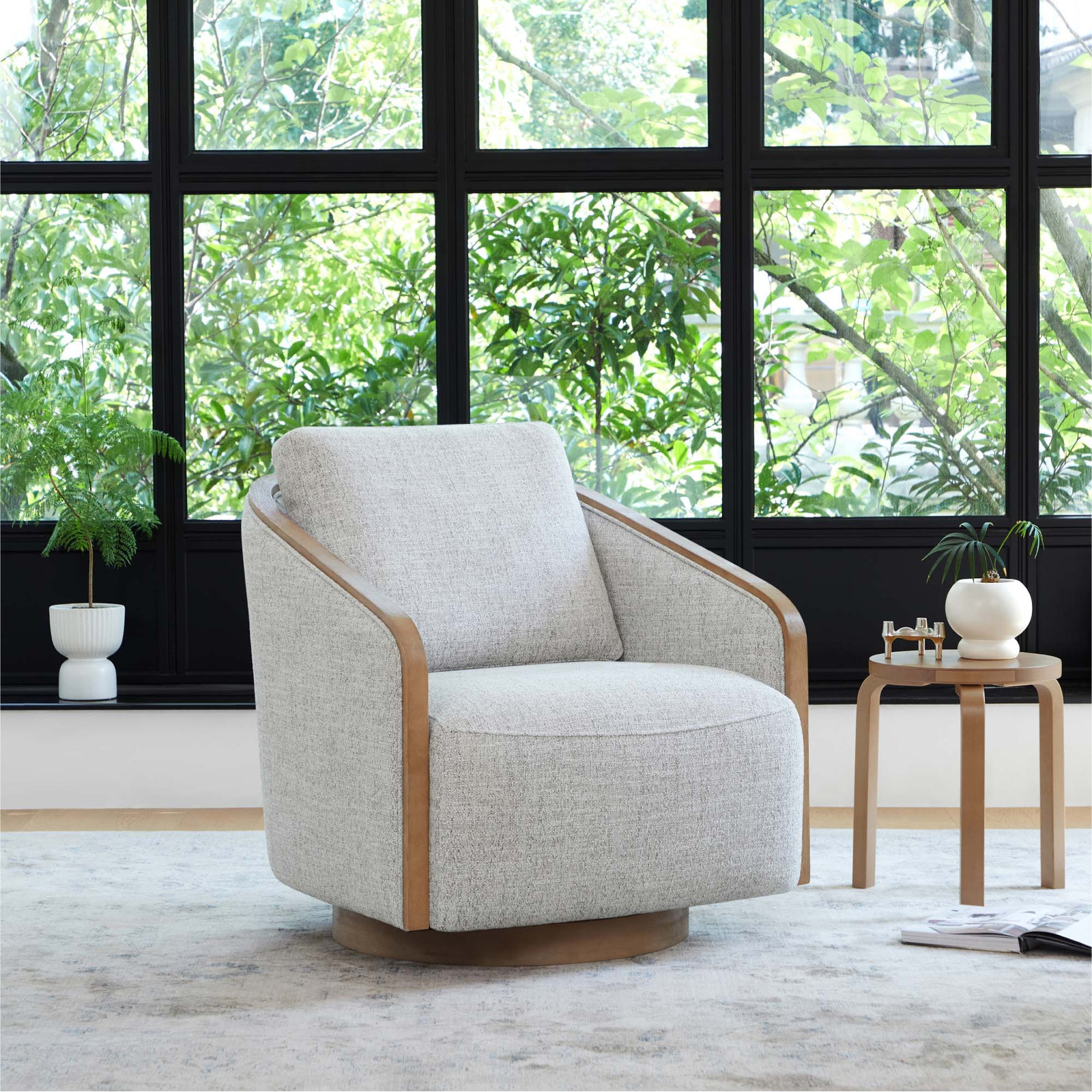 Nieve Swivel Barrel Chair, Gray Heathered