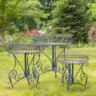 Round Iron Plant Stands with Decorative Wire Baskets "Copenhagen 1843" (Set of 3) (Set of 3)