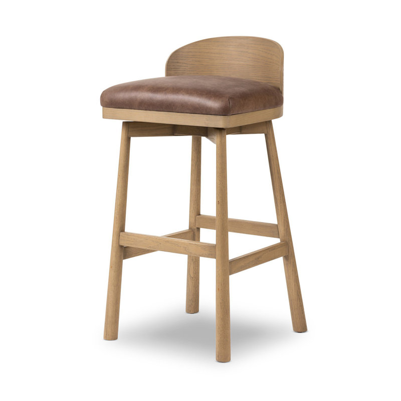 Cloris Swivel Stool-Altair Sienna-Counter & Bar, Bar Stool (30.91" Seat Height), Blonde Oak, Palermo Cigar Genuine Leather