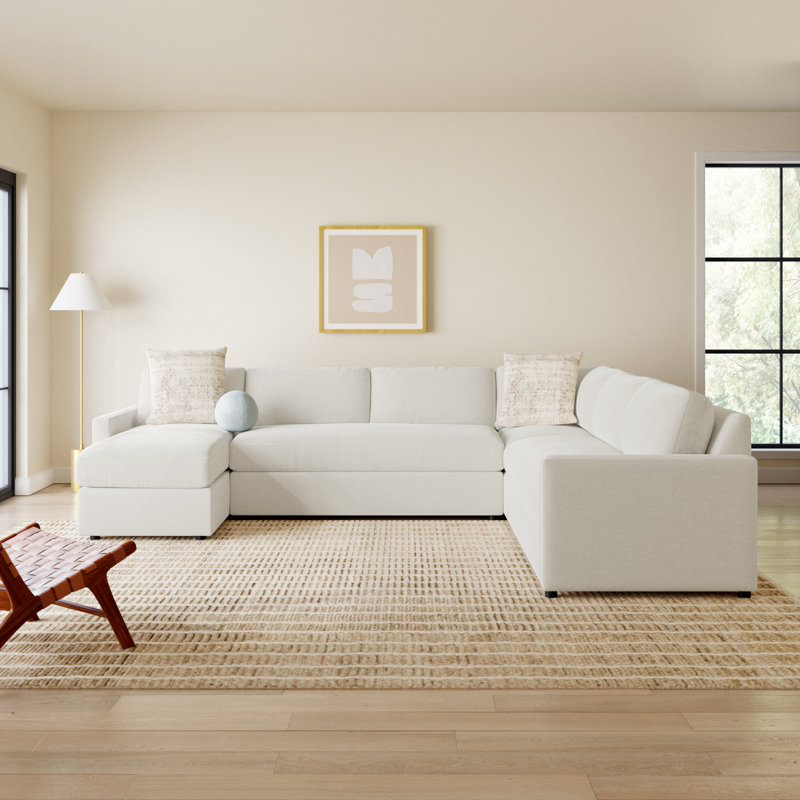 Damari Upholstered U-Shaped Sectional, Nomad Snow Crypton® Chenille, Left Hand Facing